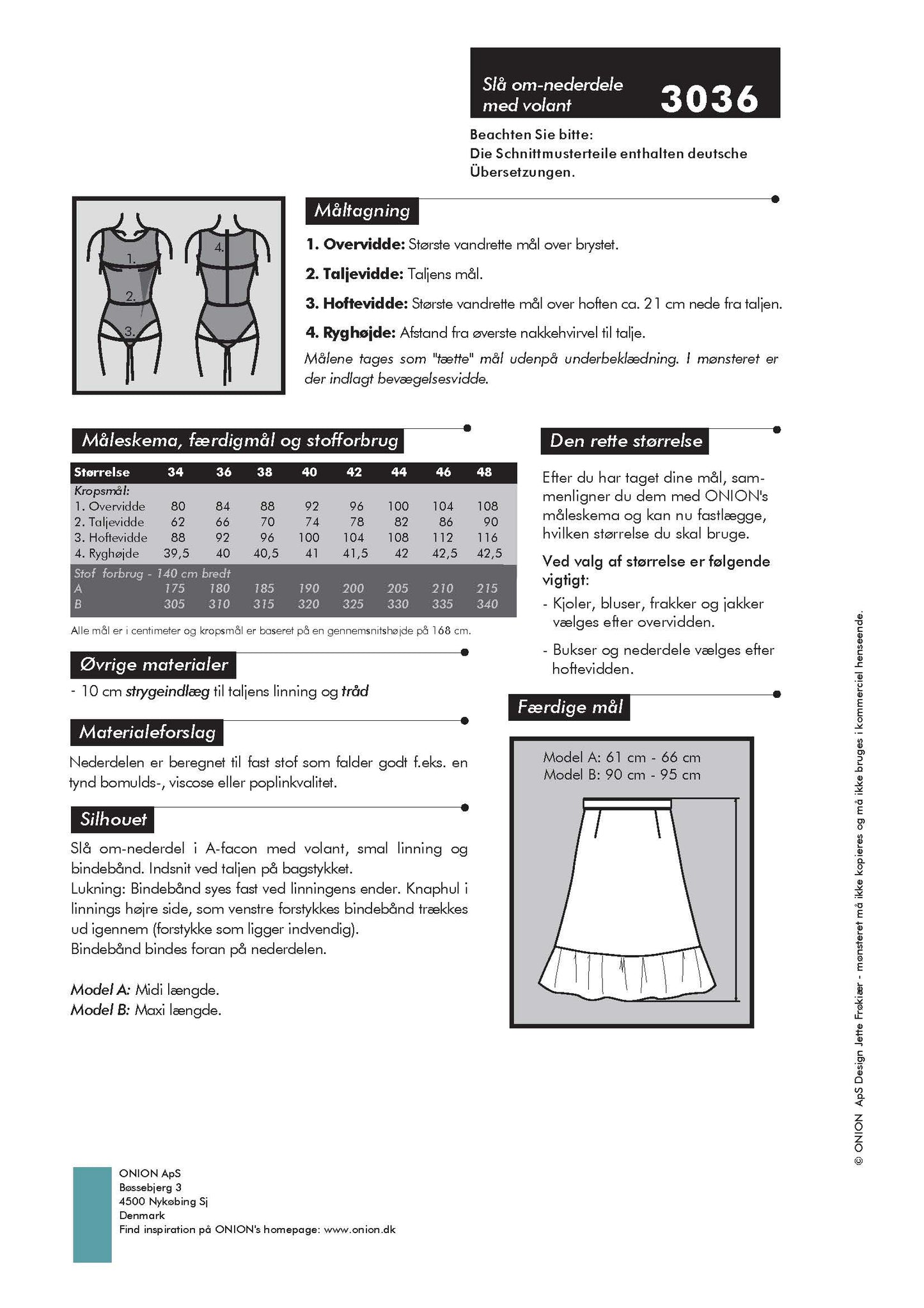 Omslagskjørt med volang str. 34-48 – Onion 3036