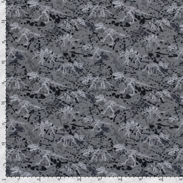 French Terry Grå Dinosaurprint - Lillifixshop Lillifixshop