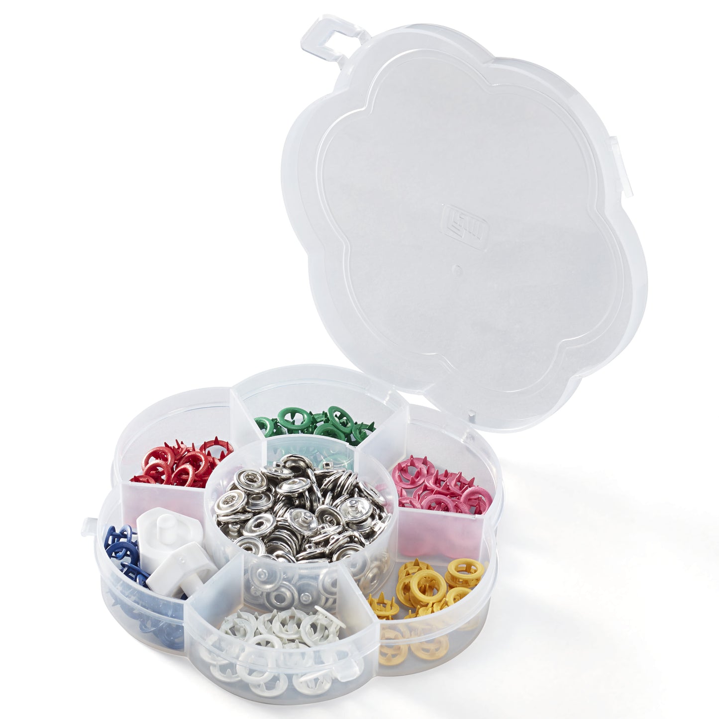 Trykknapper i metall 8 mm 6 ulike farger i eske - 60 stk - Lillifixshop Prym