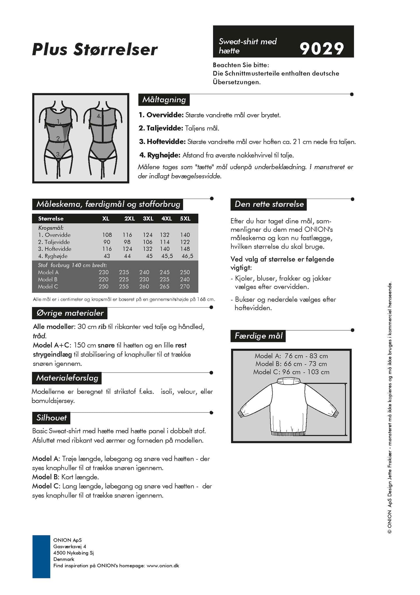 Hettegenser str. XL - 5XL – Onion PLUS 9029