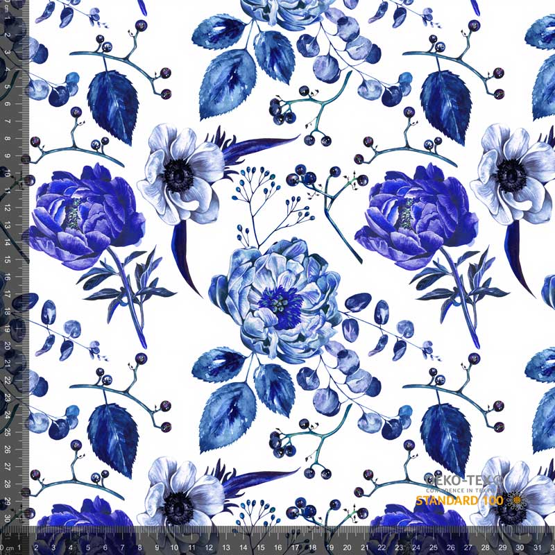 Bomullsjersey med print med blå blomstrer - Lillifixshop Lillifixshop