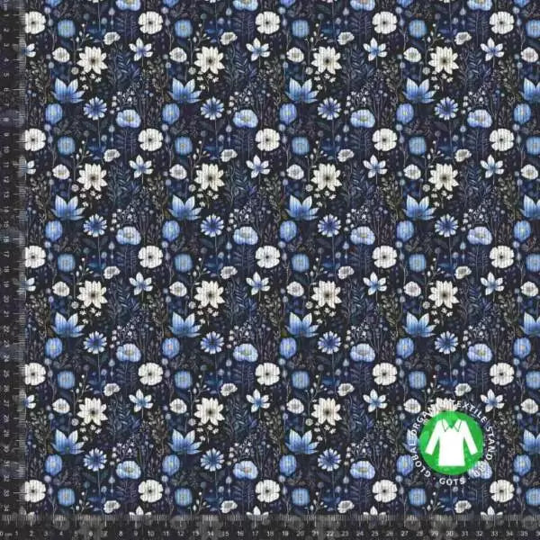 Ribbjersey Blomsterprint blå