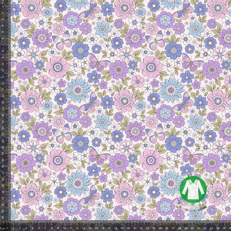 Bomullsjersey med små lilla blomsterprint - Lillifixshop Lillifixshop