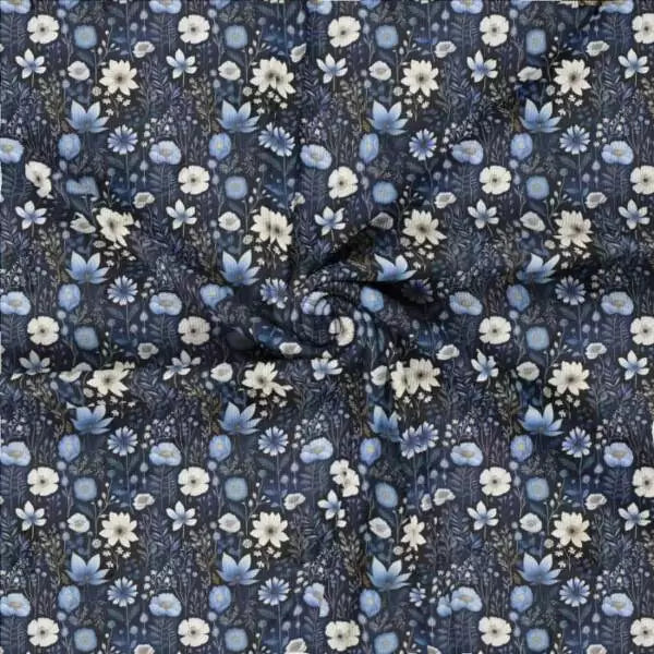 Ribbjersey Blomsterprint blå