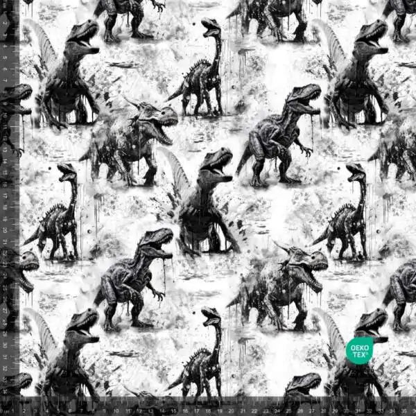 French Terry - sort/hvit dinosaurer