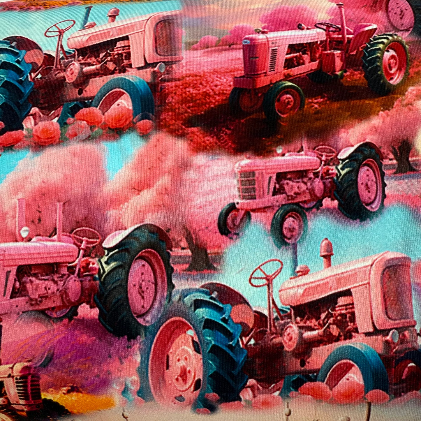French Terry - digitalprint - Rosa traktorer