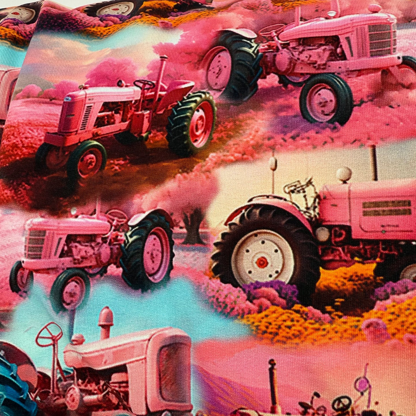 French Terry - digitalprint - Rosa traktorer