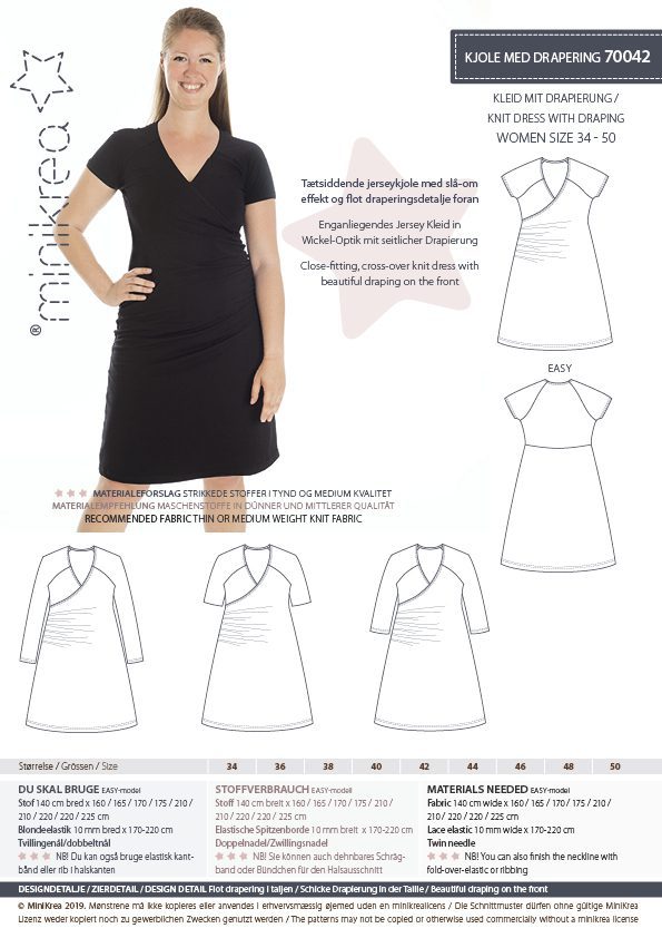 Kjole med drapering str 34 - 50 - Minikrea 70042 - Lillifixshop Minikrea