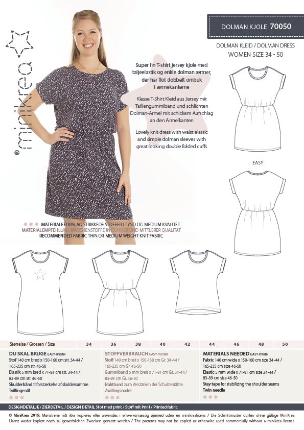 Dolman Kjole str 34-50 - Minikrea 70050 - Lillifixshop Minikrea