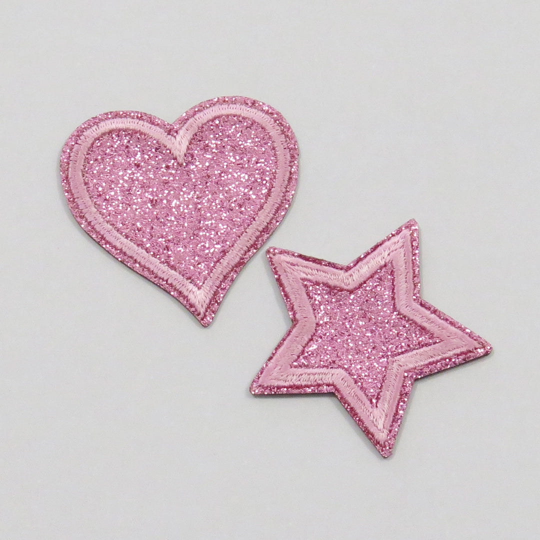 Strykemerke Hjerte/Stjerne Rosa - 2 stk (4,3 cm bred)