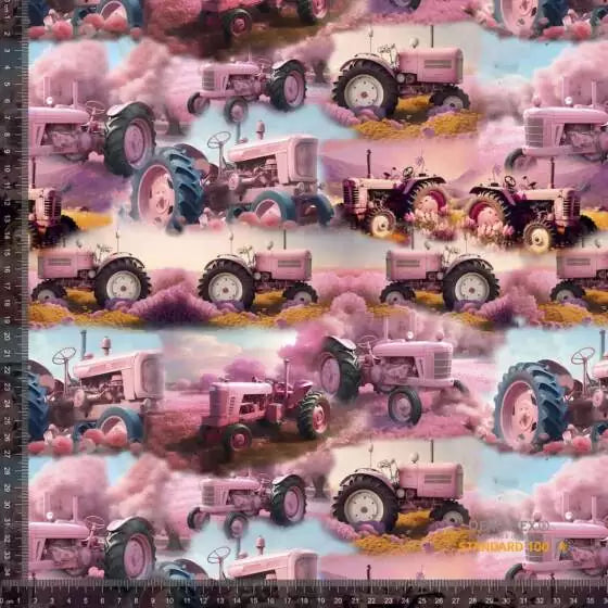 French Terry - digitalprint - Rosa traktorer