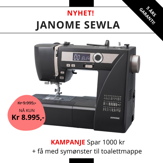 KAMPANJE! Nyheten Janome Sewla (Spar 1000 kr og få med symønster til toalettmappe)