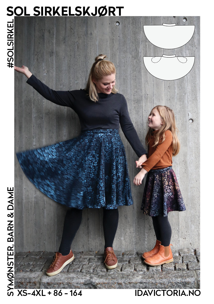Ida Victoria: Sol sirkelskjørt (barn og dame) papirmønster - Lillifixshop Ida Victoria