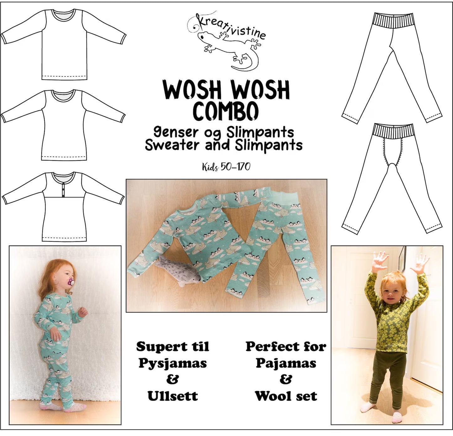 Kreativistine: Wosh Wosh Combo Genser, t-skjorte og tights Barn (Str 50-170)