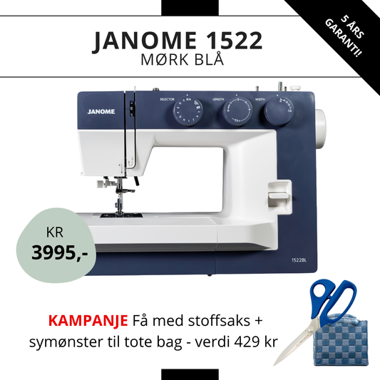 KAMPANJE! Janome 1522 Midnight Blue - Få med saks og symønster (verdi 429 kr!)