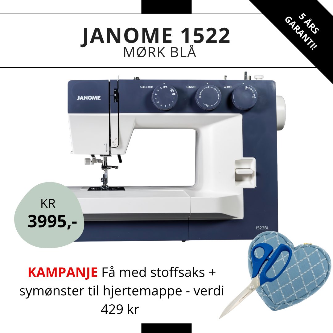 KAMPANJE! Janome 1522 Midnight Blue - Få med saks og symønster (verdi 429 kr!)