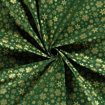 Vevd Bomullspoplin grønn med juleprint