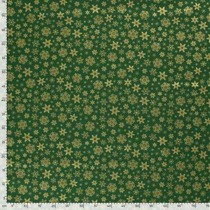 Vevd Bomullspoplin grønn med juleprint