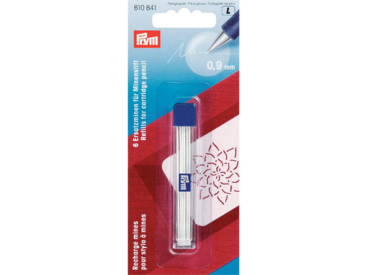 Prym Miner til trykkblyant – 0,9mm – 6stk hvit