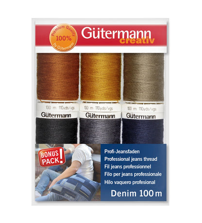 Denimtråd sett med 6 farger (100 meter pr snelle)