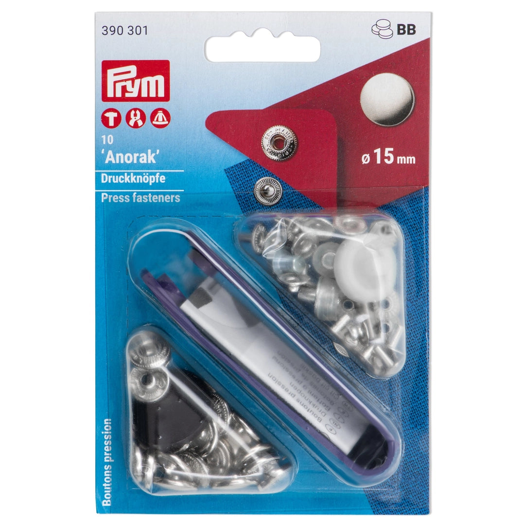 Trykknapper Anorakk 15 mm sølv (10 stk)