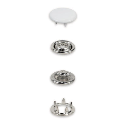 Metall trykknapper 12 mm Hvit – 20stk (uten verktøy)