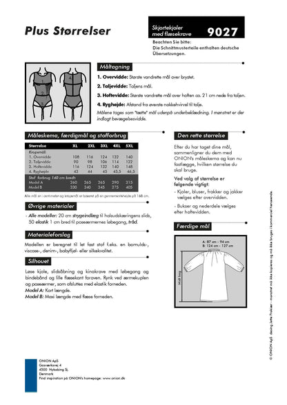 Skjortekjole med rysjekrage Str XL-5XL - Onion 9027