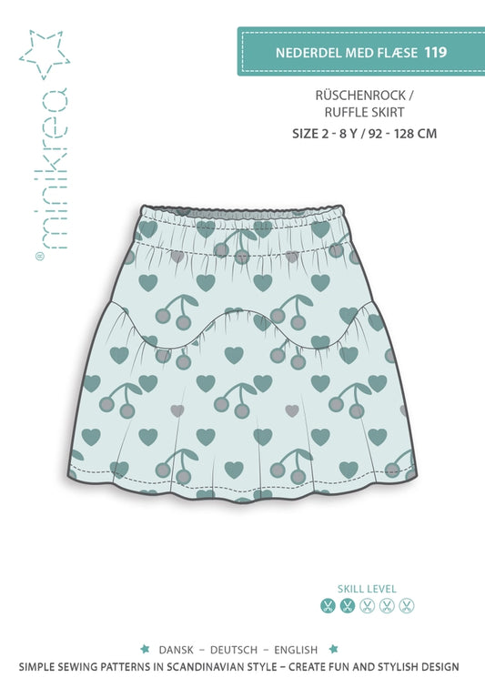 Skjørt med rysje str 2-8 år - Minikrea 119