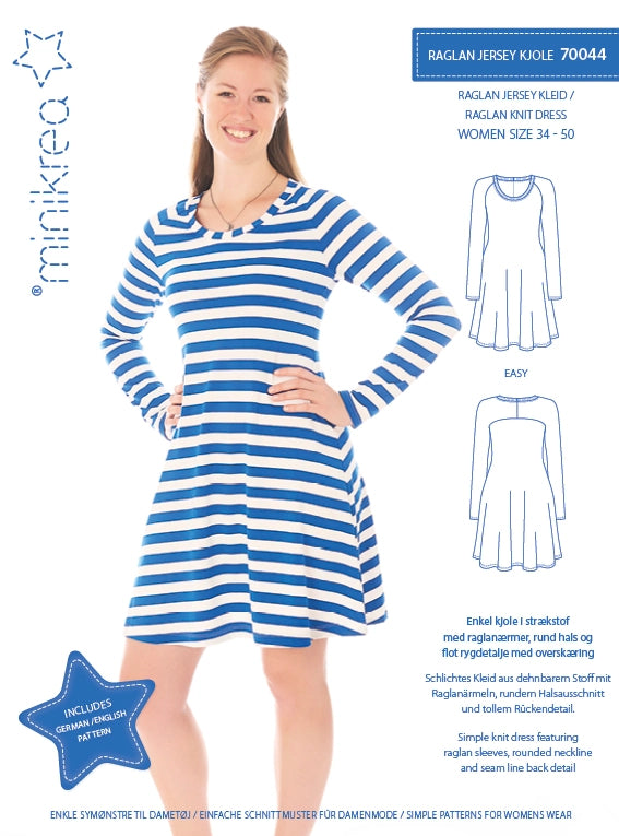 Raglan jerseykjole 34-50 - Minikrea 70044