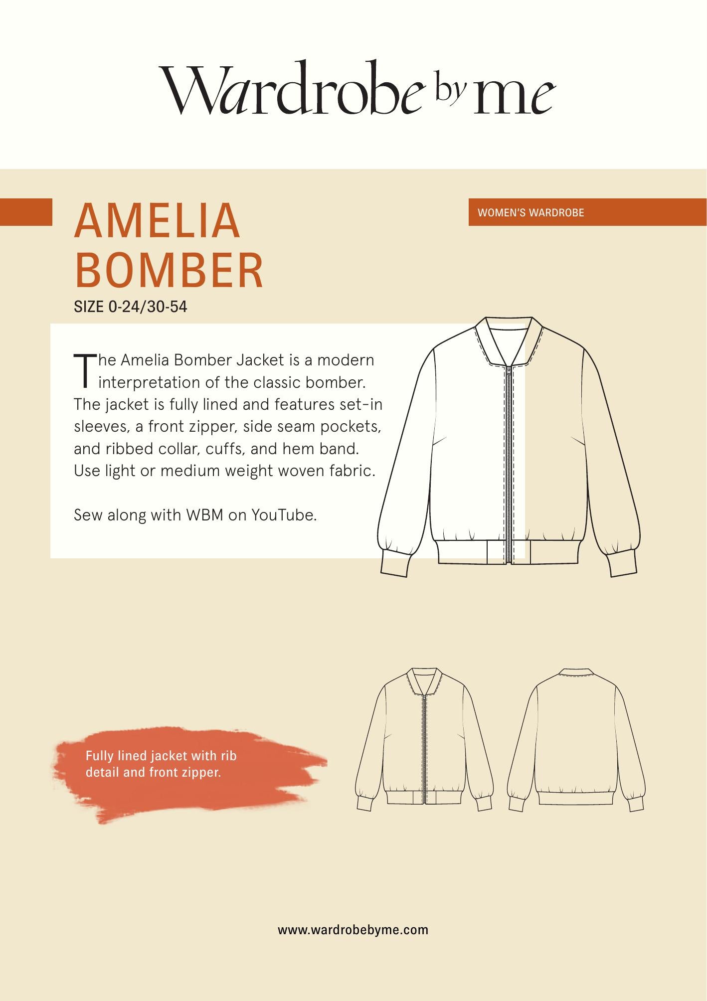 Symønster Amelia Bomberjakke Dame (Str 30-54) - Wardrobe by me