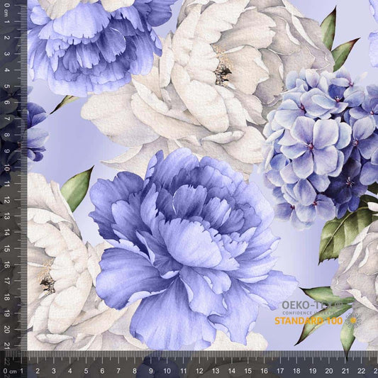 Bomullsjersey med blå/hvit blomster