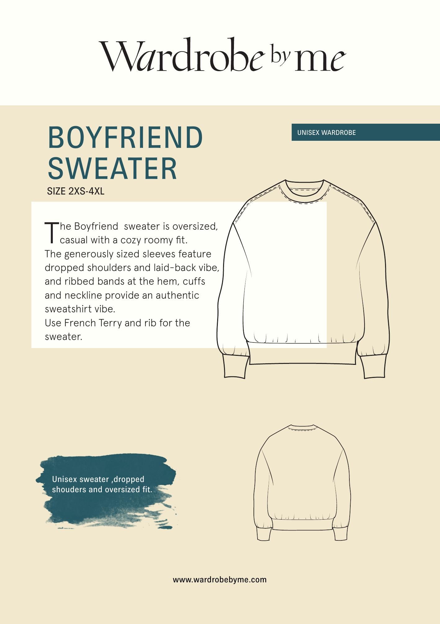 Symønster Boyfriend Genser Unisex (Str 2XS-4XL) - Wardrobe by me