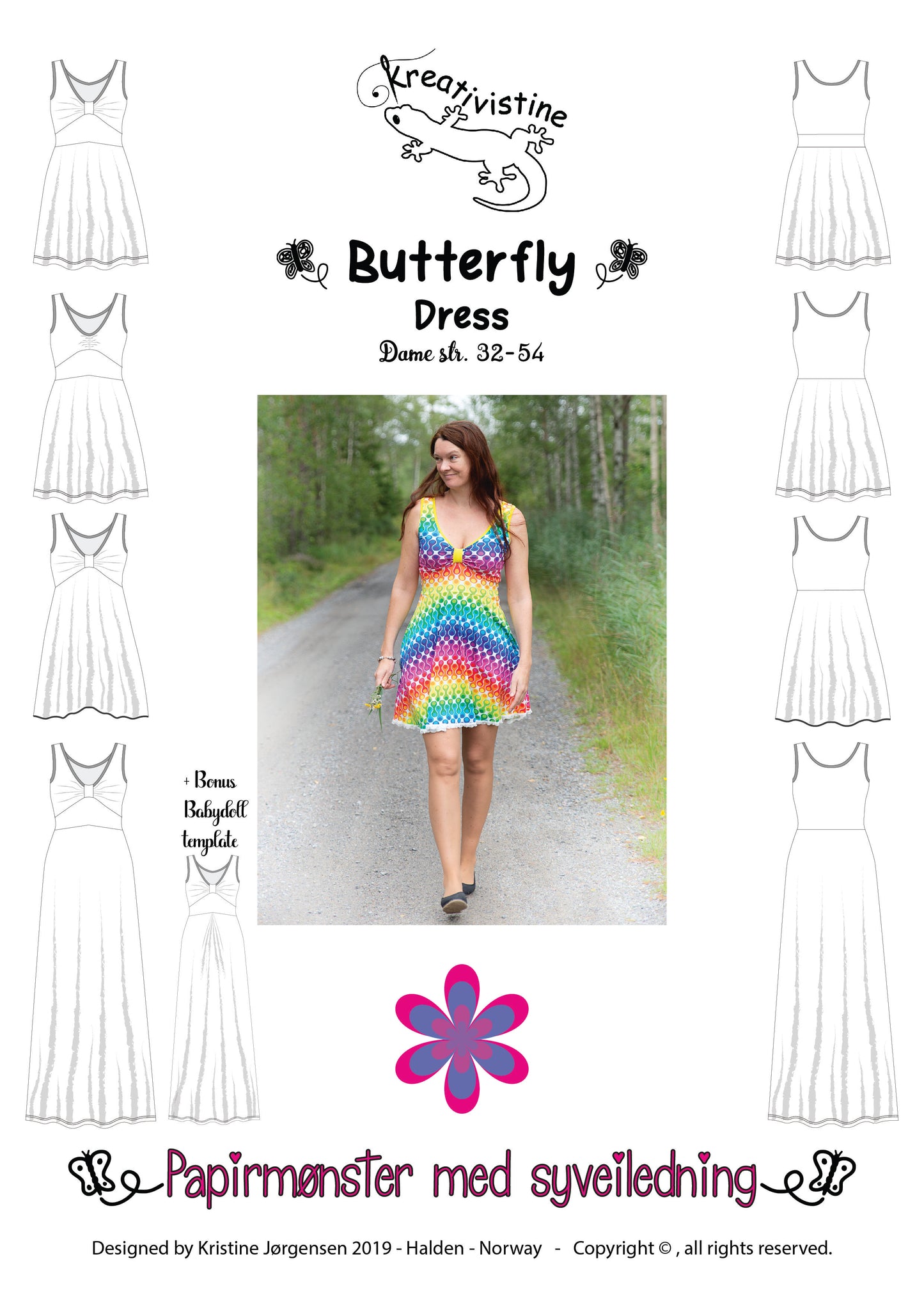 (Kommer snart) Kreativistine: Butterfly Dress dame (Str 32-54)