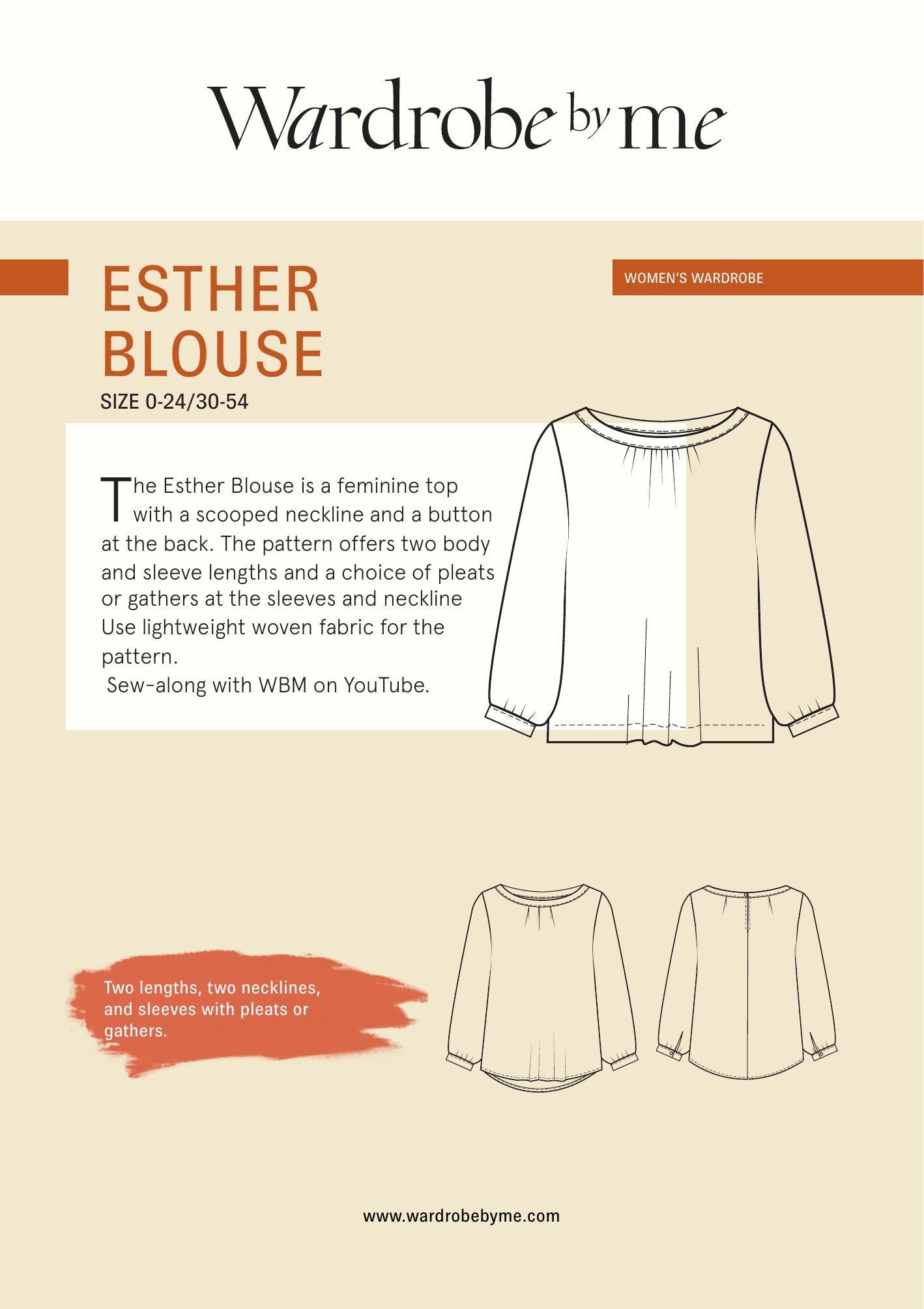 Symønster Esther Bluse Dame (Str 30-54) - Wardrobe by me