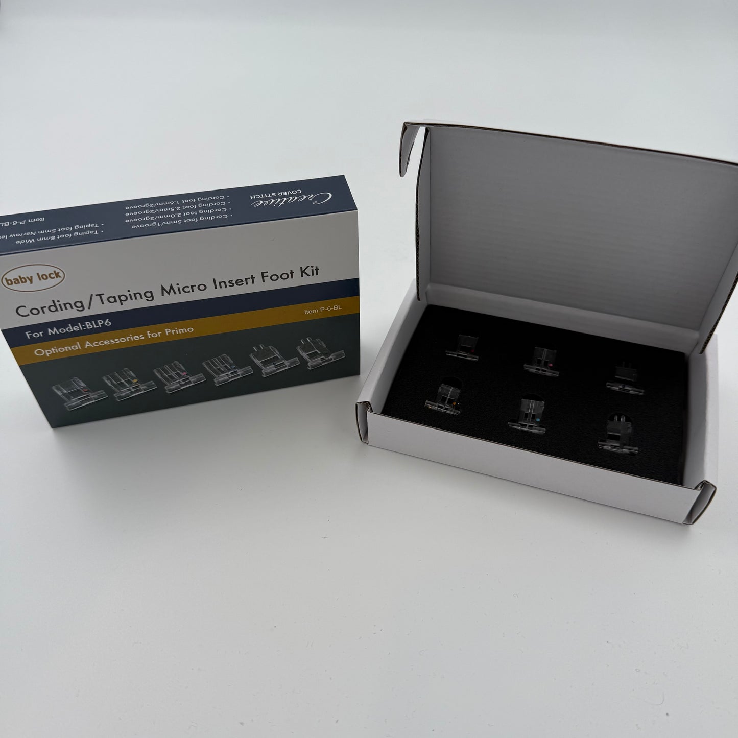 BabyLock Primo sett med 6 trykkføtter (Taping & Cording)