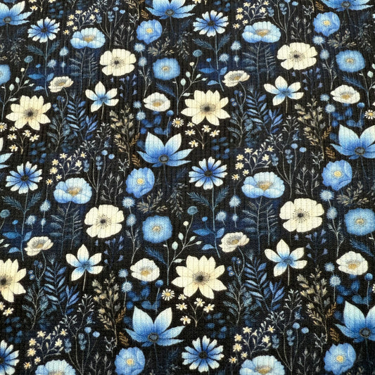 Ribbjersey Blomsterprint blå