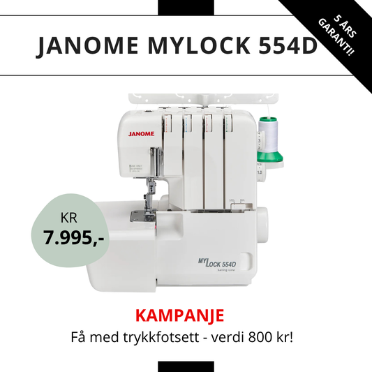 KAMPANJE Overlock Janome MyLock 554D - Få med trykkfotsett (verdi 800 kr)