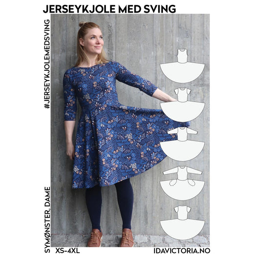 Ida Victoria: Jerseykjole med sving (XS-4XL)