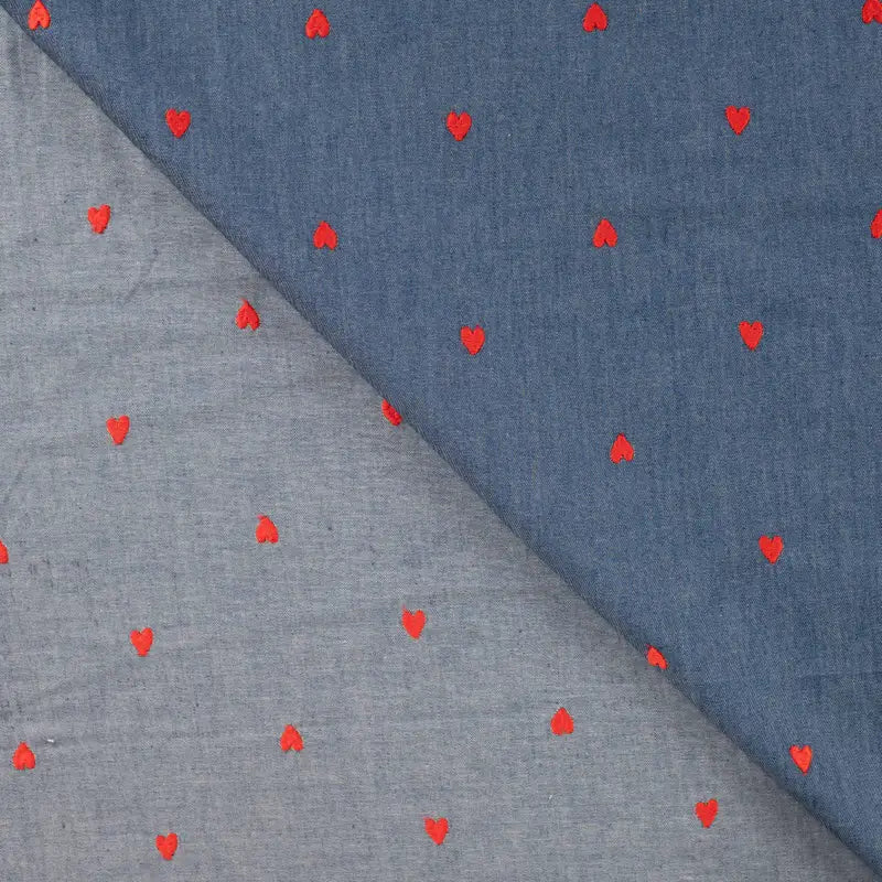 Chambray Broderte Hjerter