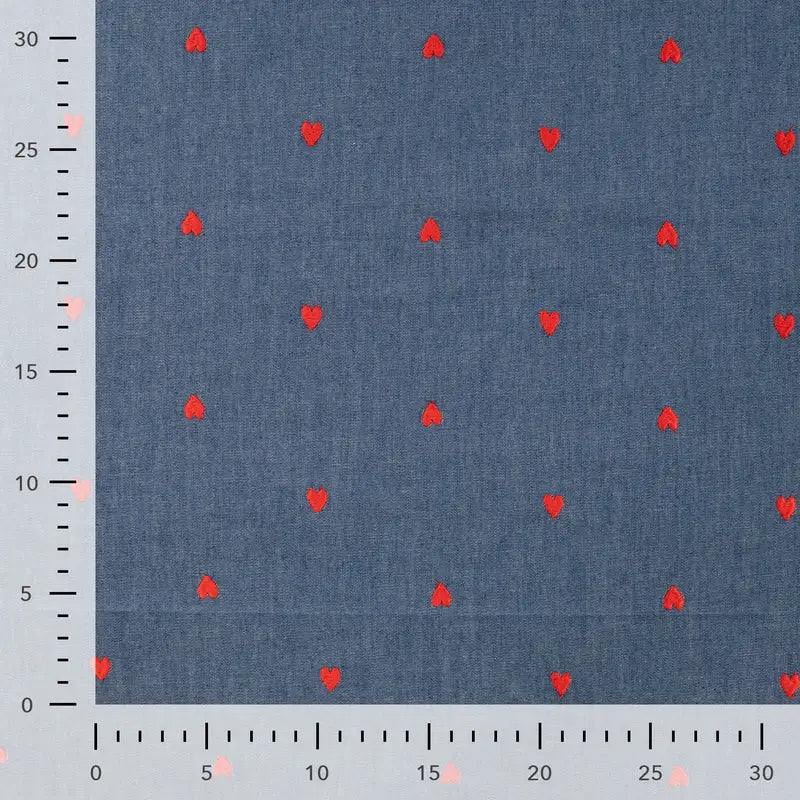 Chambray Broderte Hjerter