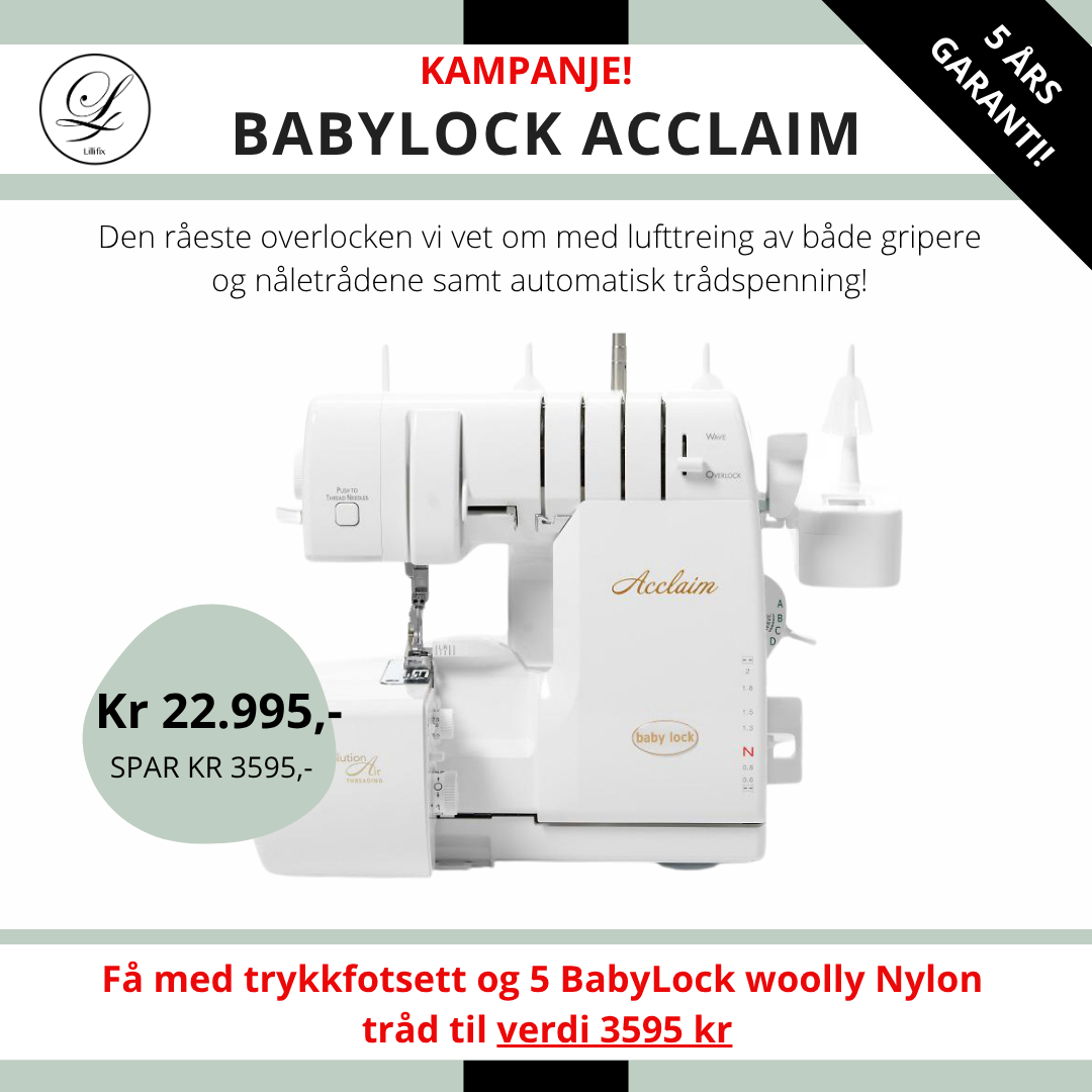 KAMPANJE Overlock Baby Lock Acclaim - Få med trykkføtter og tråd (verdi 3595)