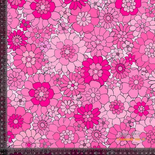 Bomullsjersey print med rosa retro blomster - Lillifixshop Lillifixshop