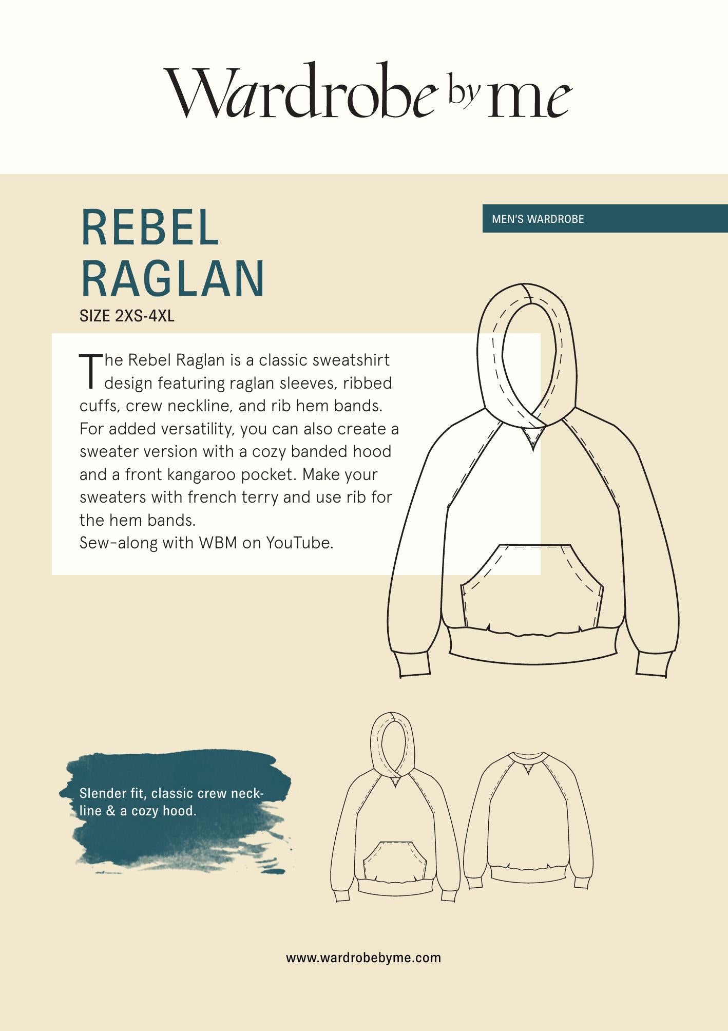 Symønster Rebel Hettegenser Raglan Herre (Str 2XS-4XL) - Wardrobe by me