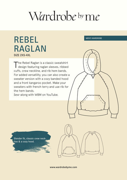 Symønster Rebel Hettegenser Raglan Herre (Str 2XS-4XL) - Wardrobe by me