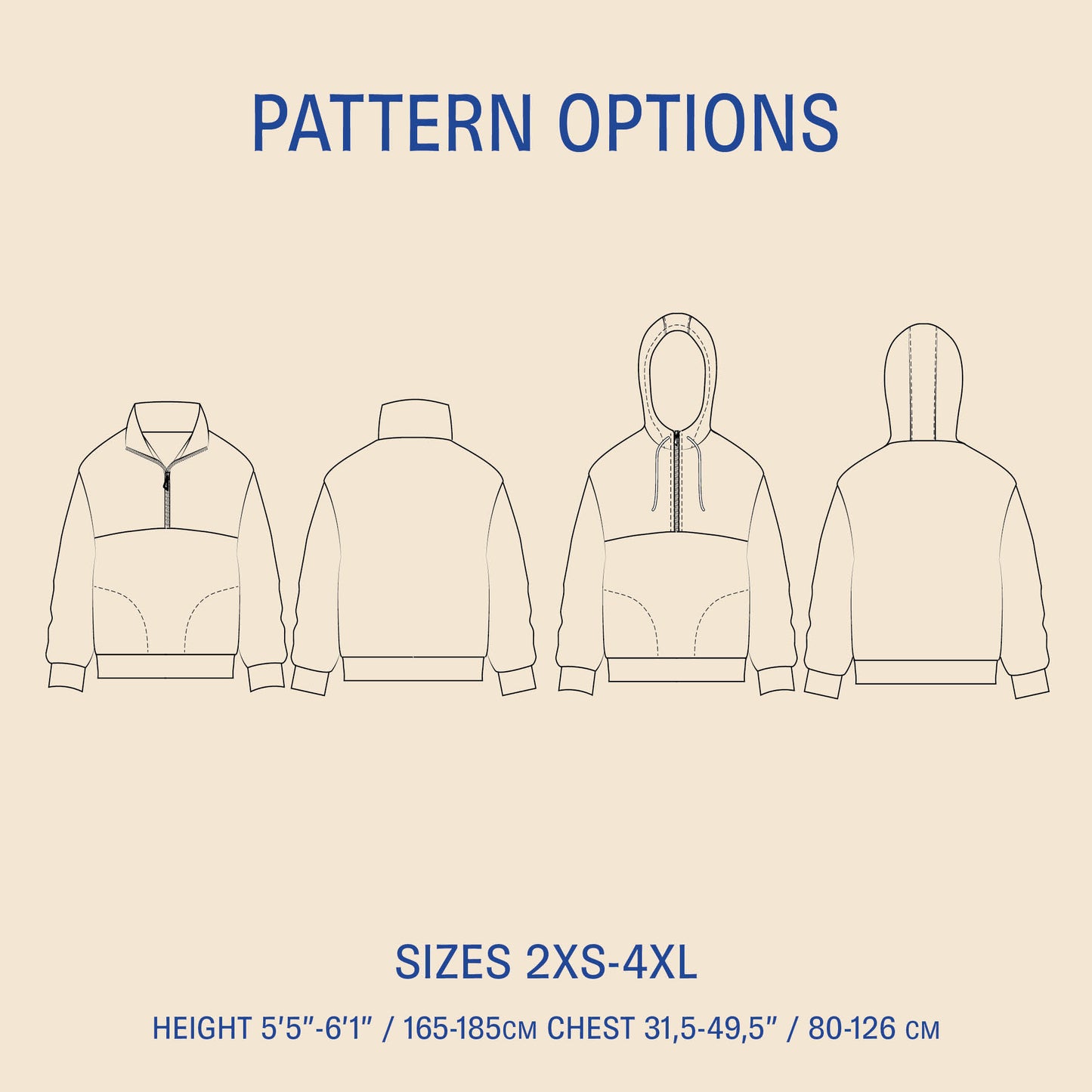 Symønster Zip Up Genser Herre (Str 2XS-4XL) - Wardrobe by me