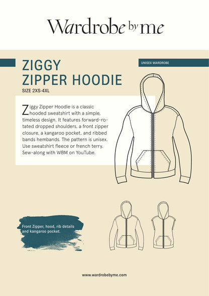 Symønster Ziggy Zipper Hettegenser Unisex (Str 2XS-4XL) - Wardrobe by me