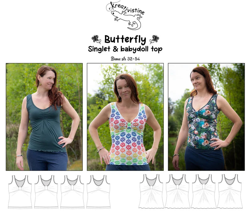 Kreativistine: Butterfly Singlet Dame (Str 32-54)