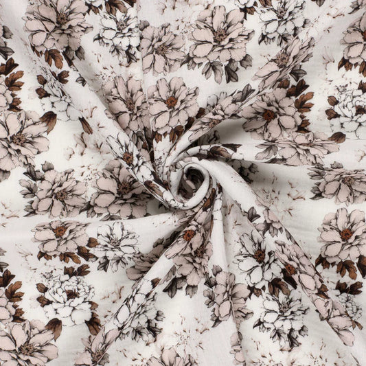 Musselin digital printed Flowers Off White