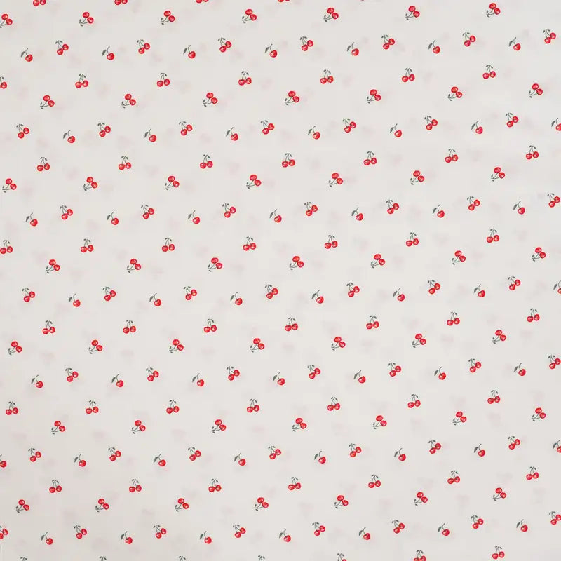 Vevd bomullspoplin - Hvit med Kirsebær