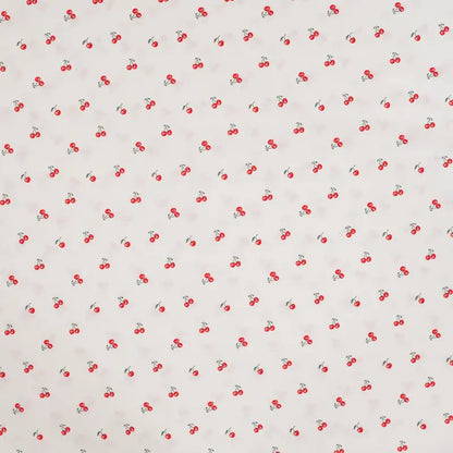 Vevd bomullspoplin - Hvit med Kirsebær